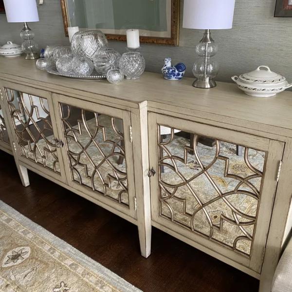 Black Mirror Credenza Cabinet Sideboard Organizer Set For Living Room TV