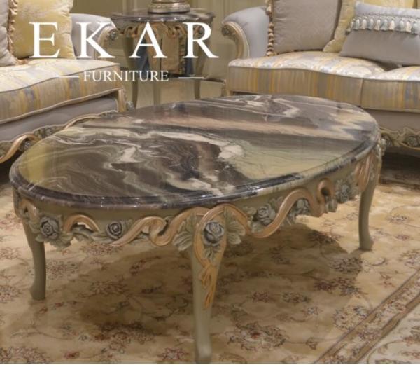 Italian Style Classic Carved Wood Marble Coffee Center Table Living Room Furniture For Sale