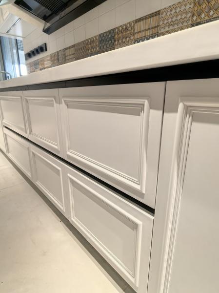 Fadior Full Stainless Steel Custom Kitchen Cabinet - Elegant White & Mint Green, Island Layout