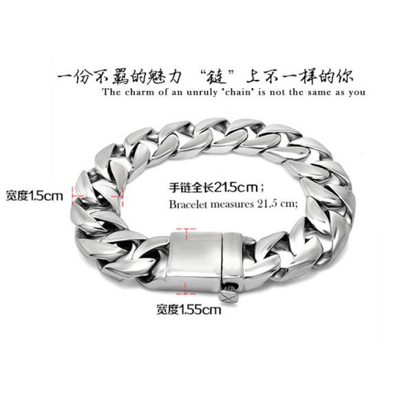 Men's Curb Link Chain Bracelet 316l Titanium Stainless Steel 15mm Width Silver Color(JCE045)