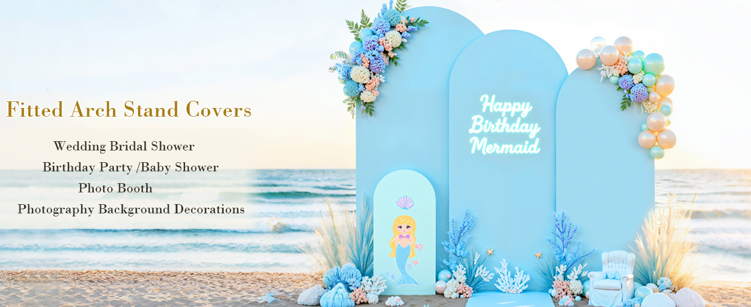 Blue Wedding Arch Backdrop Covers, Round Top Cover For Birthday Party Ceremony