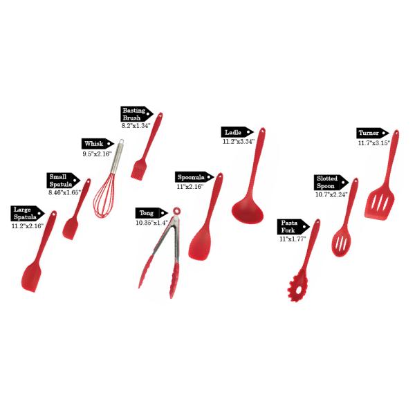 BPA Free Non Stick Cooking Baking 10 Pieces Set Silicone Kitchen Utensils Set