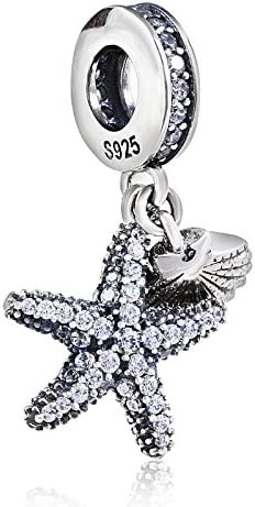 Tropical Starfish & Sea Shell Hanging Charm - 925 Sterling Silver Beads - European Style Bead Charm Bracelet