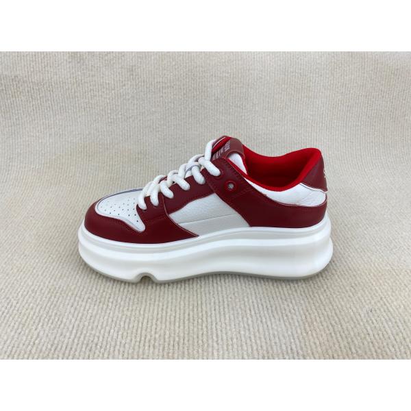 Thick Soled Women Red Sneakers Genuine Leather Red Trainers Womens
