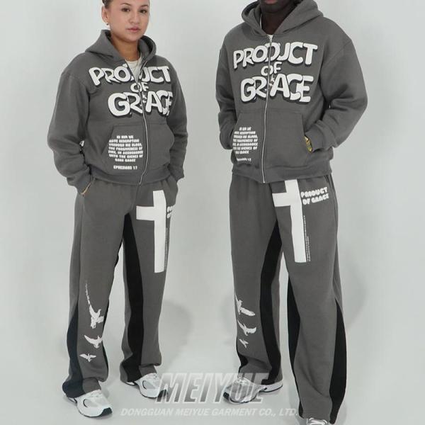 Silk Screen Print Mens Baggy Tracksuit Baggy Sweatsuit Set Anti Bacterial