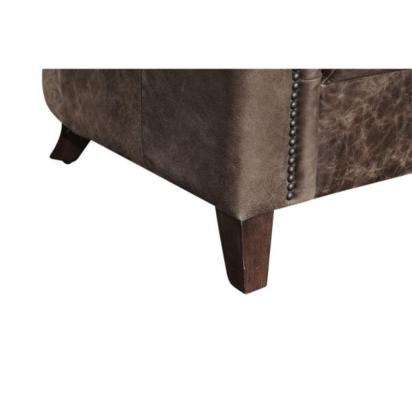 Home Grey Leather Leisure Armchair With Handwork Brasss Nail Heads Decor