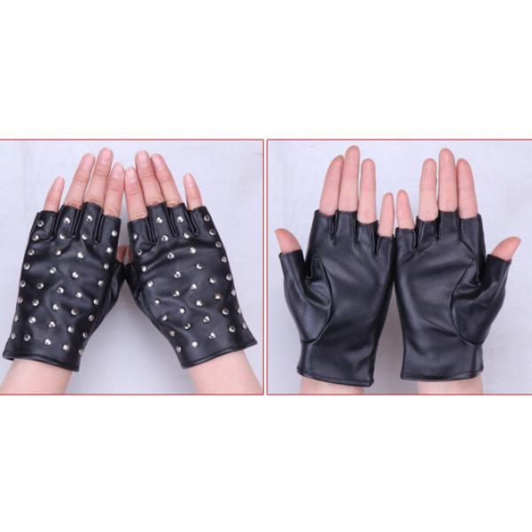Black PU Leather Studded Lined Biker Punk Driving Fingerless gloves Eyelets Gloves