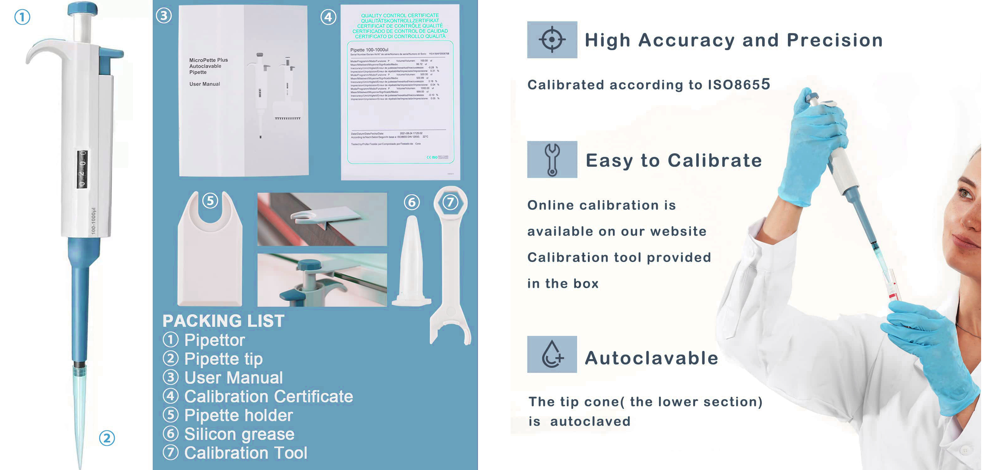 Adjustable Volume Autoclavable Digital Micro Pipette Liquid Dosing Dispenser for Laboratory Use Plastic Material