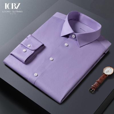LCBZ Garment Camisas formais masculinas Sem elástico de ferro e 100% algodão para uso sem rugas