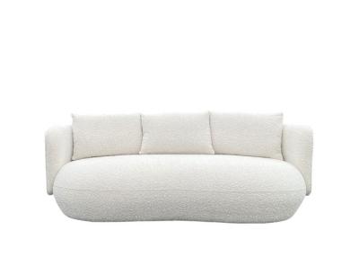 Stylish Three Seater Fabric Sofa Sponge Padded 3 Seater Fabric Couch Curves Ivory