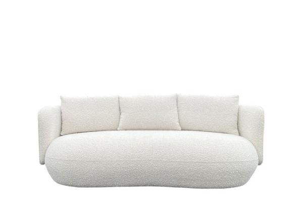 Stylish Three Seater Fabric Sofa Sponge Padded 3 Seater Fabric Couch Curves Ivory