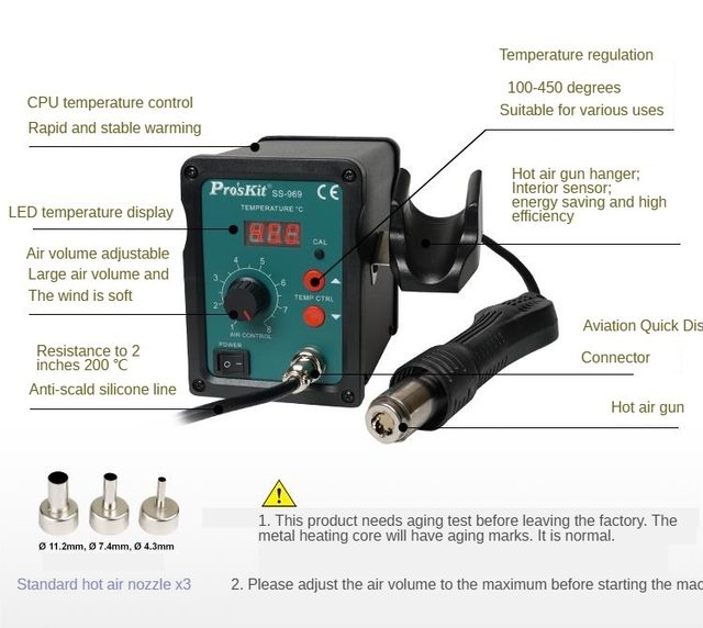 Pro Skit SS-969H Imported Soft Wind Type SMD Hot Air Dismantling And Welding Table Soldering