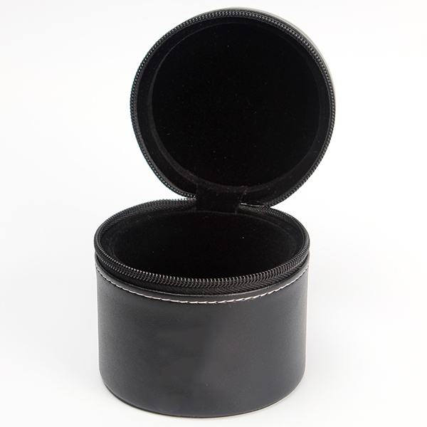 Round Leather Watch Travel Case With Zipper , Black Mens Watch Cases Jewelry Box