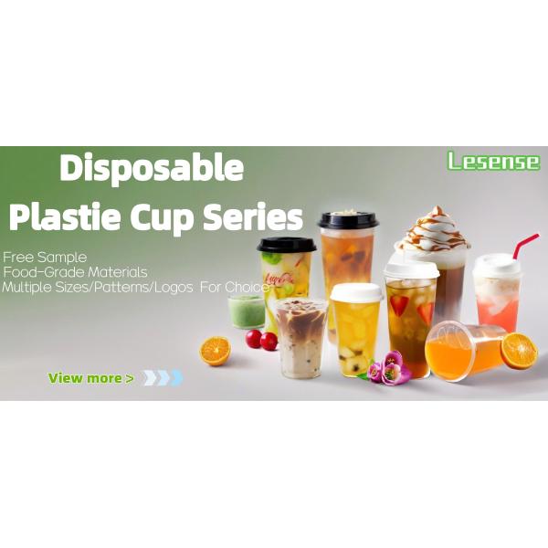 Lesense Custom logo Print Caliber 90mm 12/16/24 oz PET Plastic Cups for Cold Drink Beverages