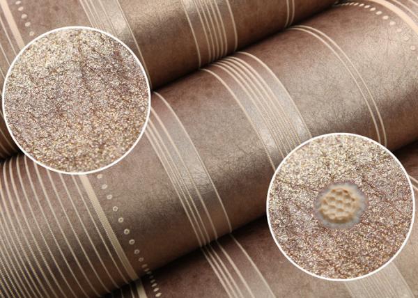 Brown Embossment PVC Living Room Striped Wallpaper Water Resistant Wallpaper