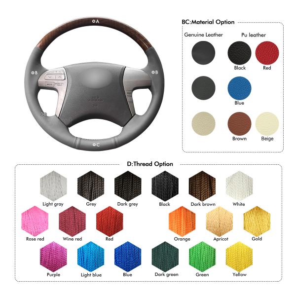 Hand Sewing Wood Pattern Grey DIY Steering Wheel Cover For Toyota Highlander Camry Isis Mark X Zio Premio Noah Previa 2006-2015