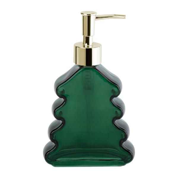 Green Bath Soap Dispenser Glass Lotion Dispenser BSCI Tree Shape Glass Bathroom Soap Dispenser Golden Pump Head