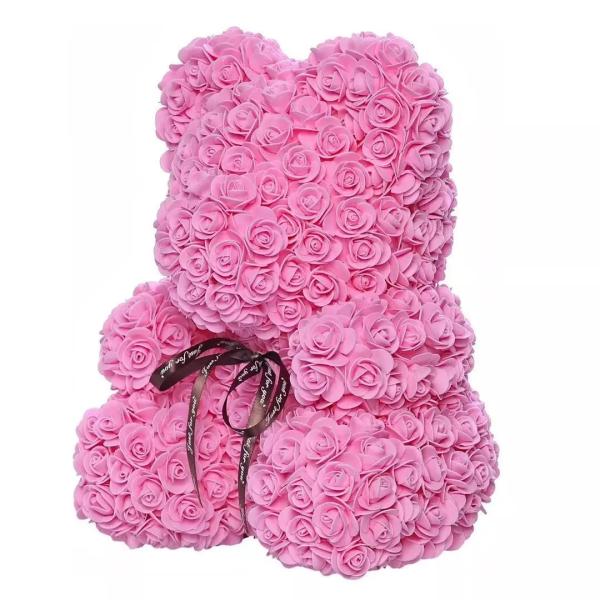 Hot Selling Wholesale Foam / PE Handmade Artificial Flowers Rose Bear for Valentine Day Gift 40cm rose bear