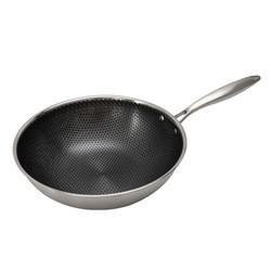 Factory Wholesale PFOA Free Non Stick Works 18/8 Stainless Steel Wok Pan with Glass Cover