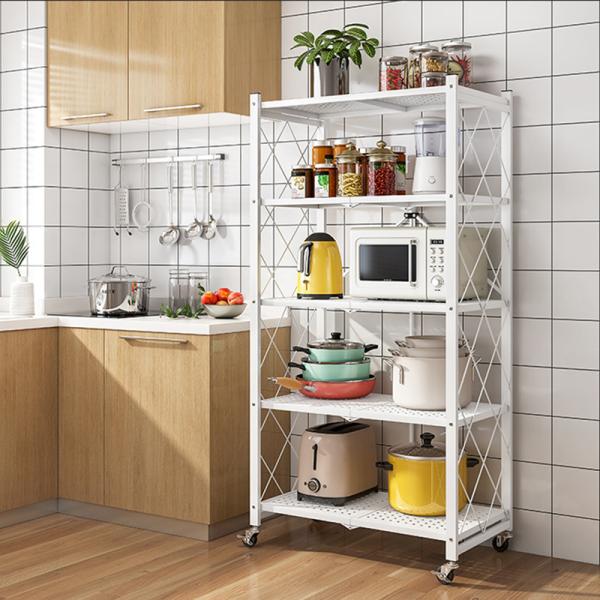 Y Free Installation 3/4/5 Layers Kitchen Shelf Floor Type Microwave Oven Rack Multi-layer Foldable Mobile with Wheel Storage