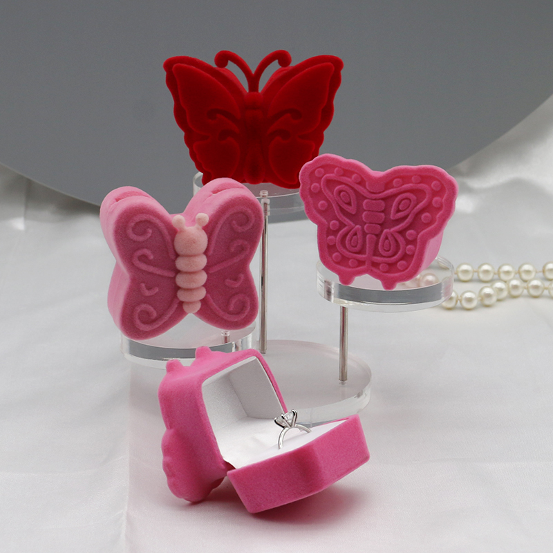 Butterfly Shape Velvet Flocked Jewelry Box For Ring Earring White Insert