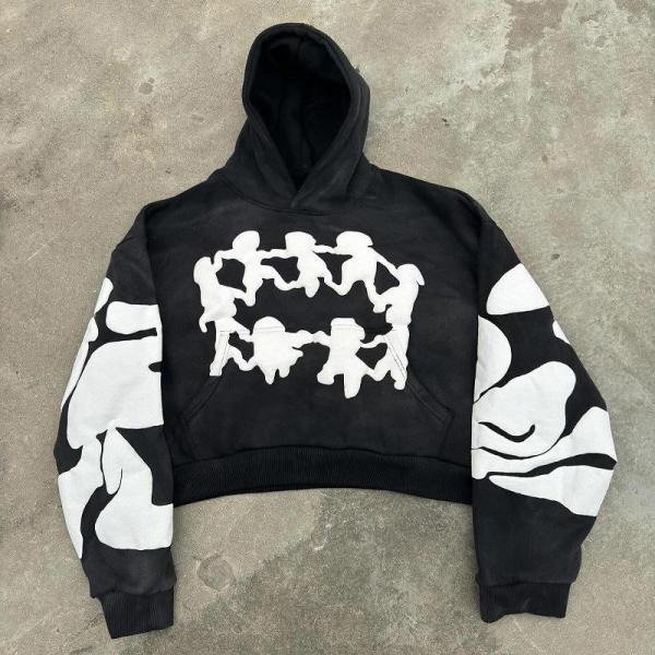 Streetwear French Terry Cropped Pullover Hoodie Men Custom Puff Print Design