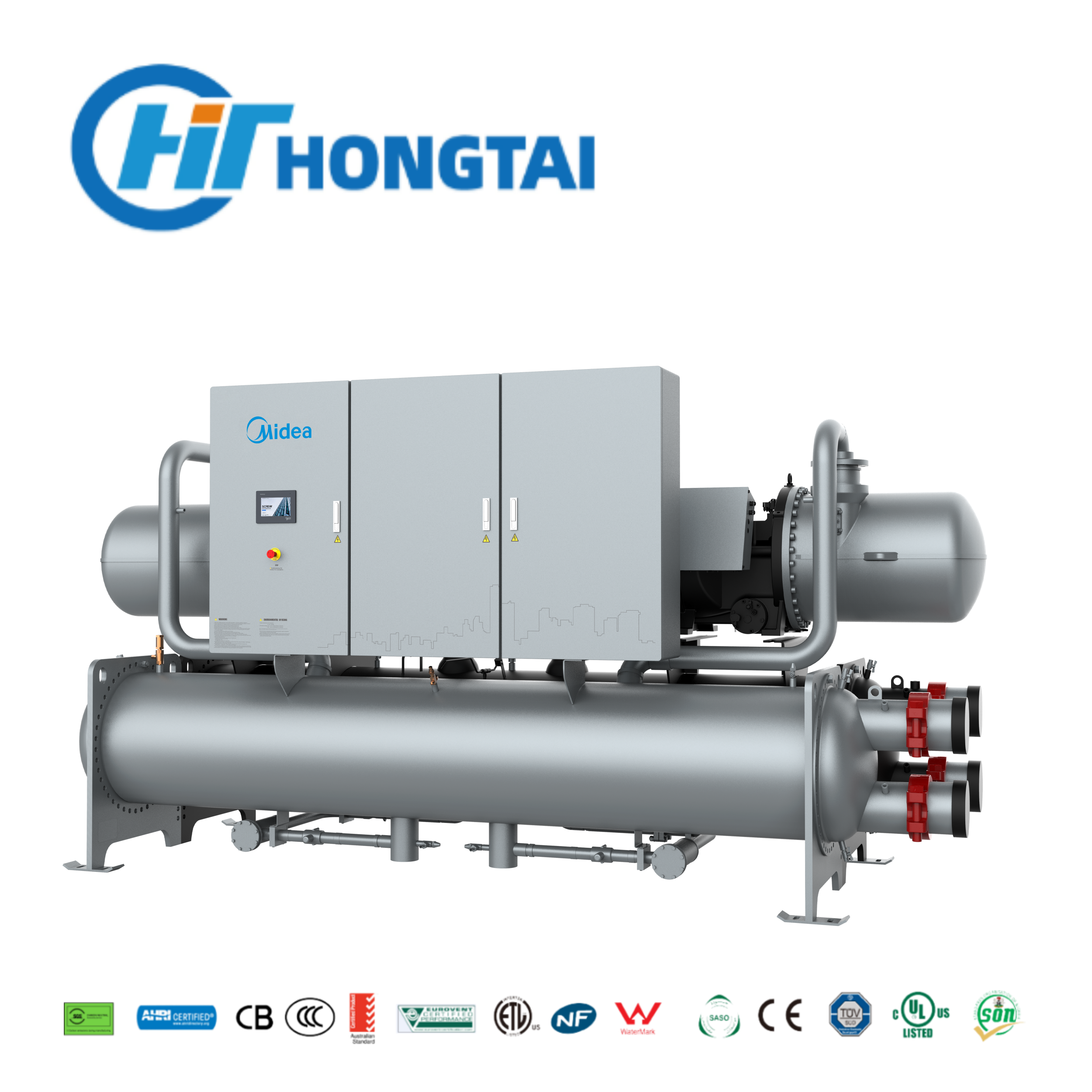 Water Cooled Screw Chiller 570-2,070 kW High COP Cooling Tower System R134a R22 R407C T3 55°C