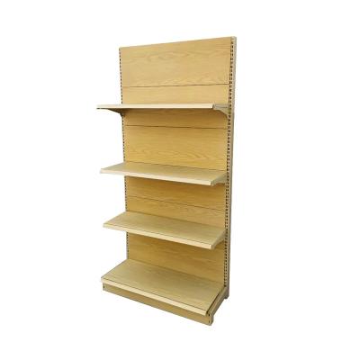 Retail Store Wood Gondola Shelving Wood Grain Transfer Heavy Duty Shelves
