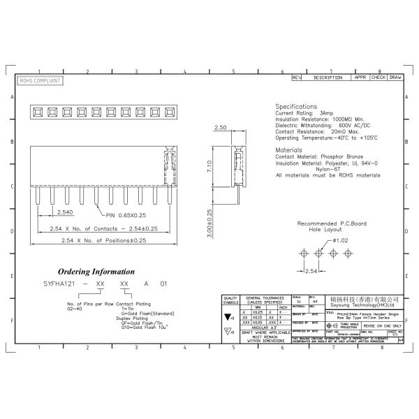 Female Header Connector 2.54mm Single Row Dip Type 1*2PIN to 1*40PIN for Board to Board Connection