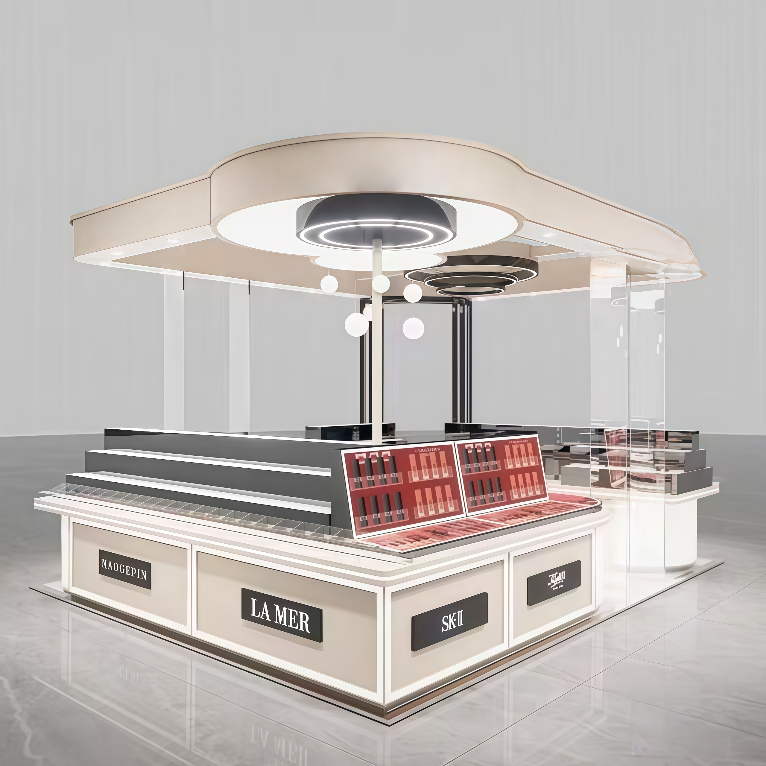 Creative Eco-Friendly Heavy Duty Cosmetic Display Showcase LED Lighting Customizable Retail Makeup Store Furniture for Cosmetic
