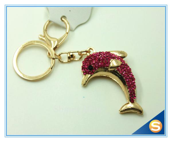Novelty  Dolphin Shape Crystal Lovely Metal Key Chains Women Bag Accessories