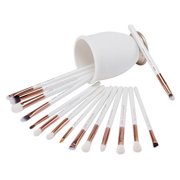 Jessup 15pcs Eye Makeup Brush Set Pearl White/Rose Gold Aluminium Ferrule T217