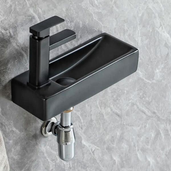 Modern Rectangle Bathroom Wall Hung Basin Matte Black 380*145*80mm