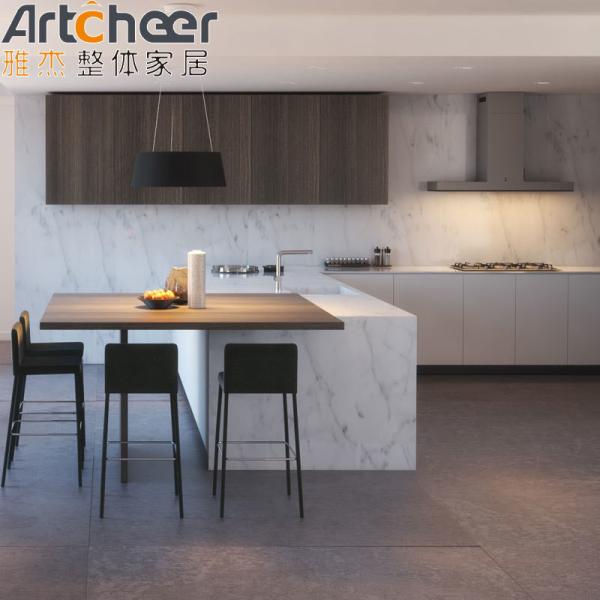 Portas de vidro branco Tratamento de superfície de laca Armários de cozinha modulares para projeto de projeto