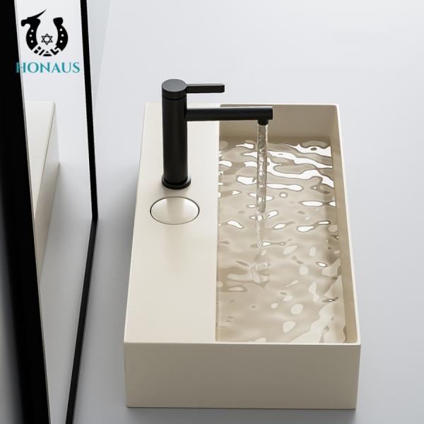 Concealed Drainage Control Ceramic Counter Top Wash Basin Creamy Toned