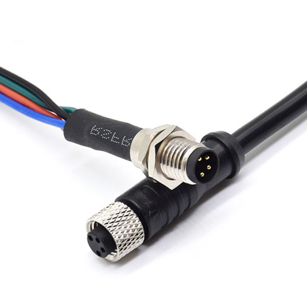 M8 Waterproof Wire Harness Straight Right Angled 3 Pin 4 Pin Male Female Metal Screw