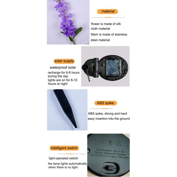 Solar Artifical Violet Lights Outdoor Lawn Park Decoration Lamp LED Silk Violet Lamp