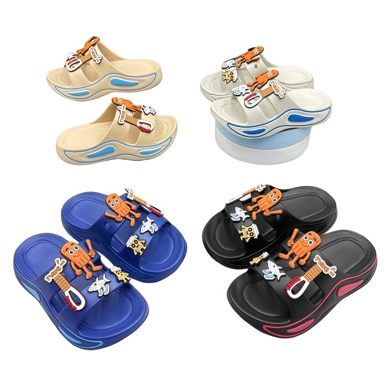 Factory Direct 100% Virgin EVA Kids 3D Cartoon Tool Man Double Strap Slides, Thick Sole Non-slip Boys Sports Slippers