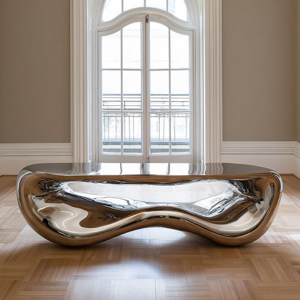 Mirror Polished Stainless Steel Abstract Table Sculpture for Modern Decor