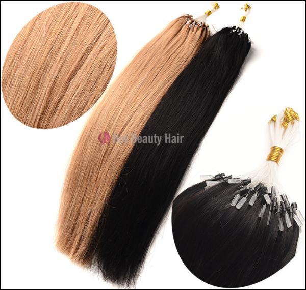 SGS Custom Human Hair Wigs , Black Micro Ring Indian Remy Hair Extensions 16 Inch For Women