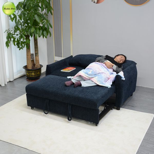 Modern Blue Fabric Pull Out Sofa Bed Space-Saving 2 Seater Living Room Sofa Convertible Sleeping Foldable Sofa Bed