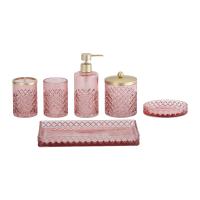 Acessórios de banheiro de vidro rosa redondo com distribuidor de sabão de pontos de diamante