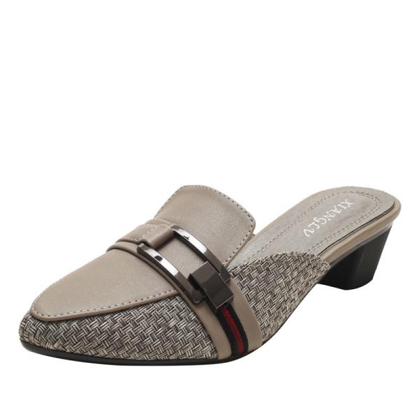 BS146 Baotou Half Tow Women'S Outer Wear Fashion Thick Heel Summer New Pointed Toe Mid-Heel Breathable Slippers Sandals