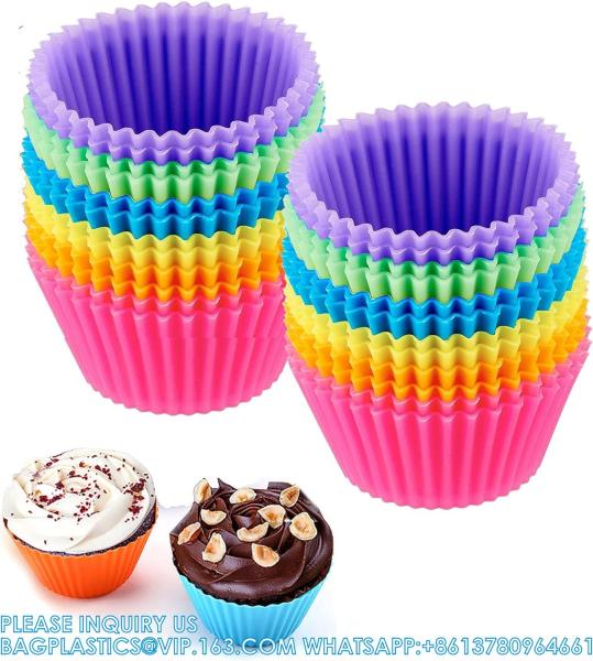 Reusable Silicone Cupcake Baking Cups 24 Pack, 2.75 Inch Cups, & Non-Stick Muffin Liners For Party Halloween