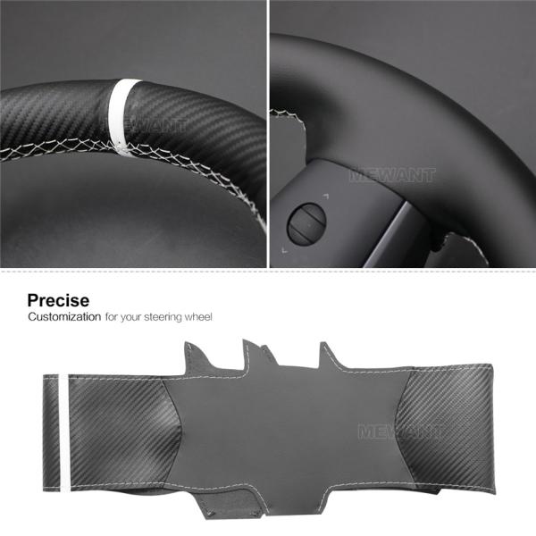 Custom Hand Stitching Black PU Leather Matt Carbon Steering Wheel Cover for Tesla Model 3 Model Y