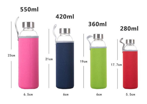 16 Oz Fancy Unbreakable Glass Water Bottle With Stainless Steel Cap