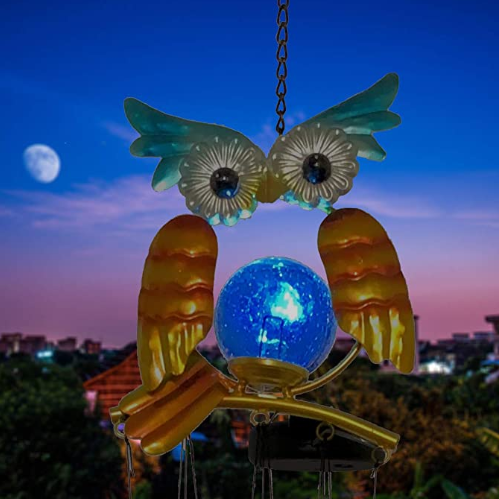 3.46 Inches Owl Wind Chime Animal Shaped Solar Garden Lights
