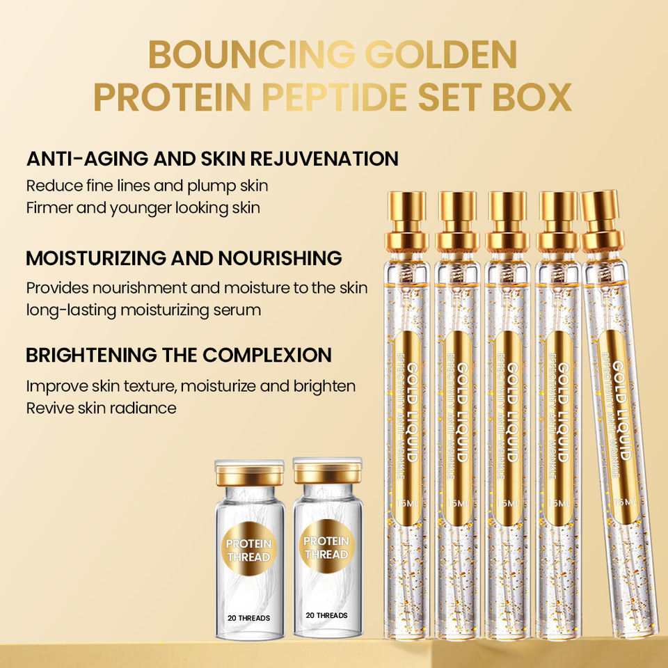 OEM ODM customized skin care products Wrinkle removing facial collagen line lifting essence gold protein peptide line facial essence liquid set