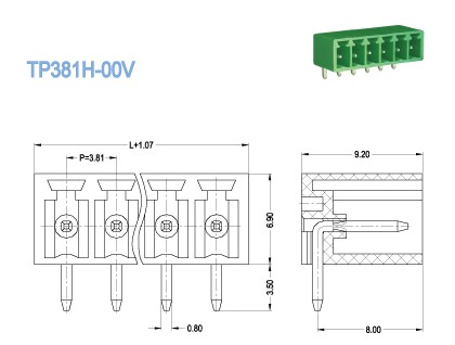 Right Angle Plug In PCB Mount Terminal Blocks 300V 8A 2 Poles - 22 Poles