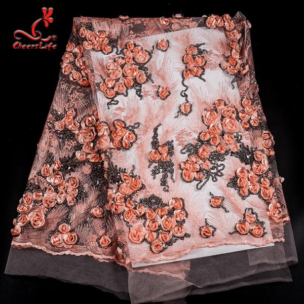 Tela africana francesa do laço da flor quente da lantejoula 3d da venda para o vestuário do casamento